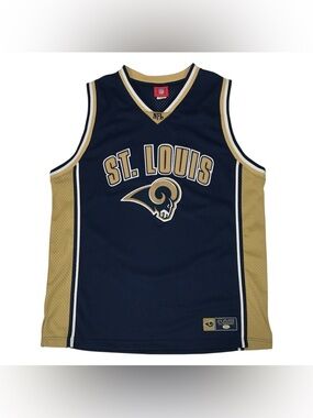 Vintage St Louis Rams Jersey Mens XL Blue LA Los Angeles NFL Tank Top Shirt Y2K